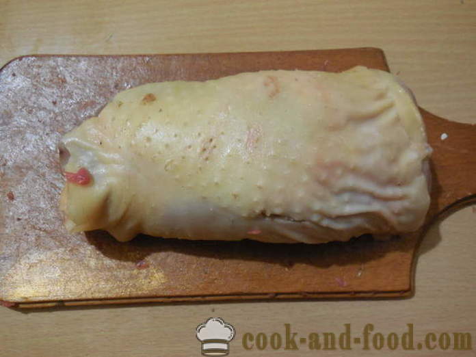 Pečen puran stegna roll z gobami - kako kuhati purana rolade v pečici, s korak za korakom receptov fotografije