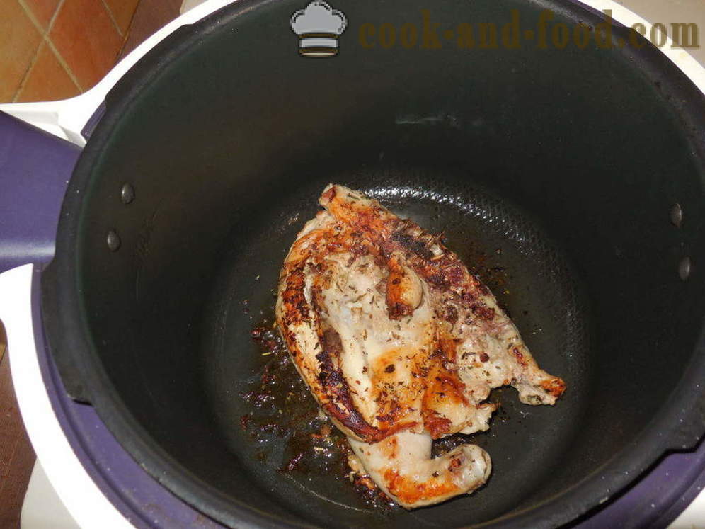 Piščančja tobak multivarka - kako kuhati piščanca v tobačnem multivarka štedilnik, korak za korakom receptov fotografije