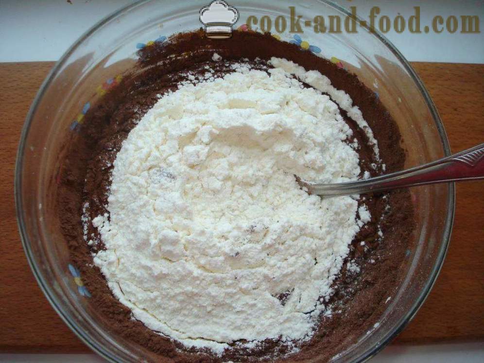 Domače čokoladni piškoti s kakavom hitro in enostavno - kako kuhati čokolade čip piškotkov doma, korak za korakom receptov fotografije