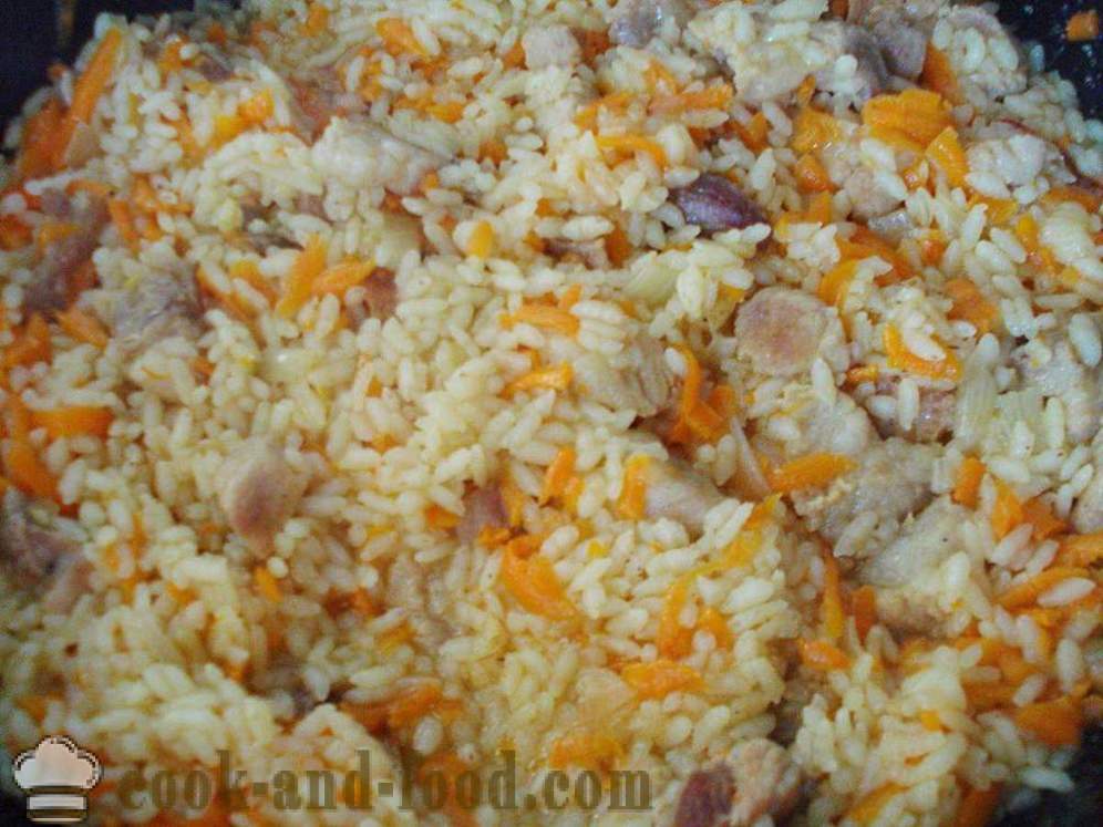 Pilaf v ponvi s svinjino - kako kuhati rižoto s svinjino v ponvi, korak za korakom receptov fotografije