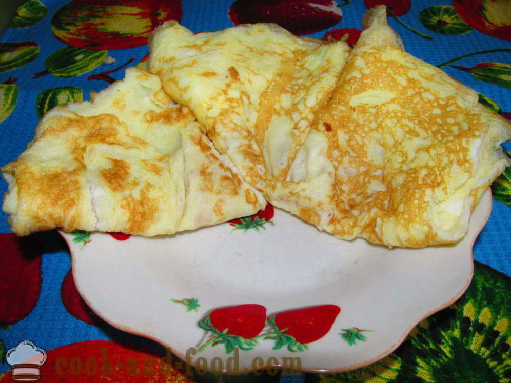 Solata z palačinke jajci in piščancem - Kako pripraviti solato z palačinke, jajca, korak za korakom receptov fotografije