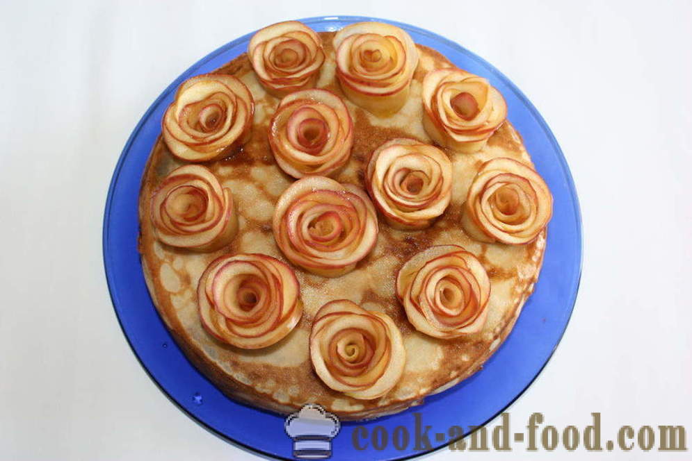 Palačinka torto s smetano sira in jabolk vrtnic - kako narediti palačinka torto s skuto, korak za korakom receptov fotografije