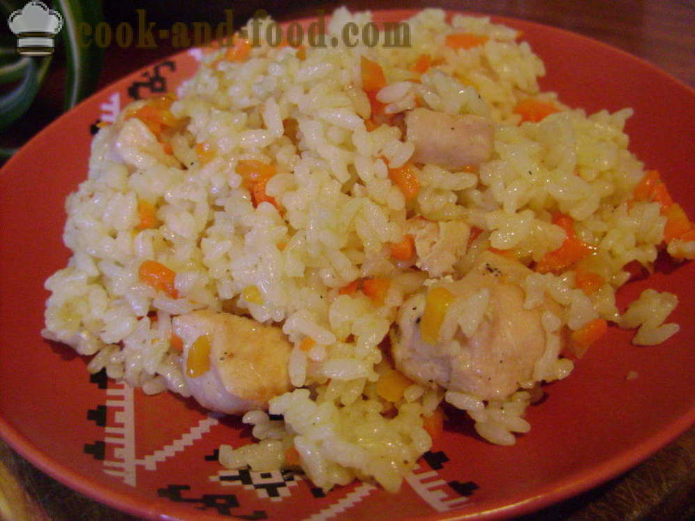 Pilaf s piščancem v ponvi - kako kuhati rižota s piščancem, korak za korakom receptov fotografije