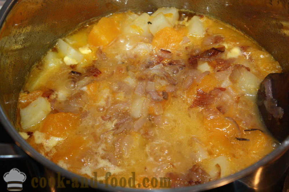 Krema iz buče z mesne kroglice - kako kuhati juho pire iz buče, korak za korakom receptov fotografije