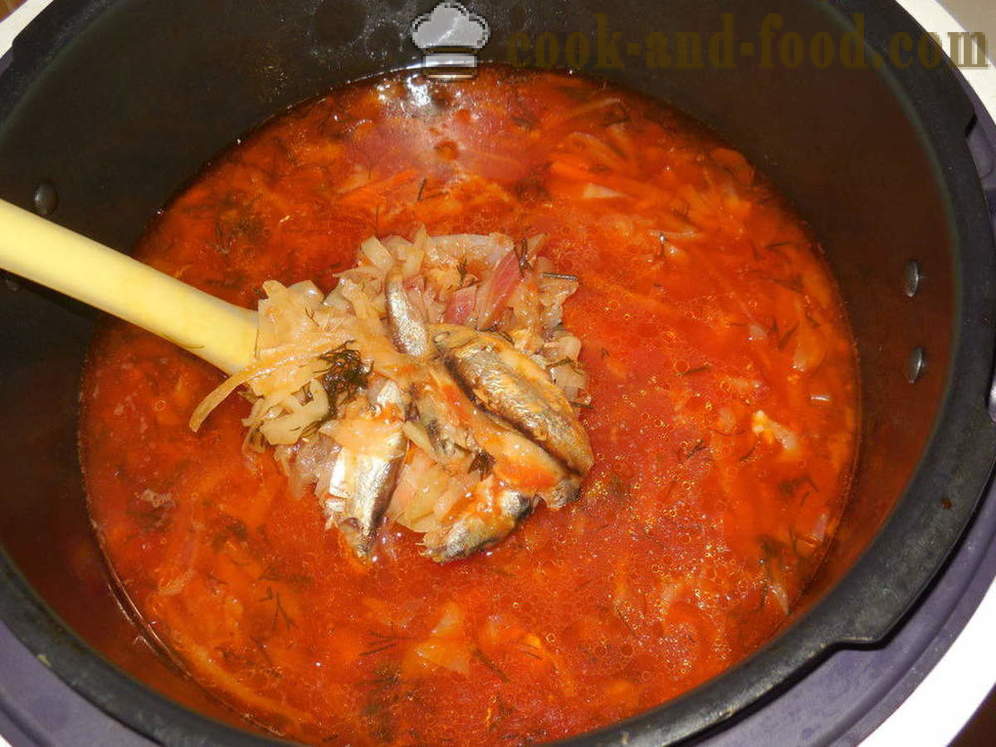 Zelenjavna juha z sardine v paradižnikovi omaki v multivarka - kako kuhati zelenjavno juho z inčuni, korak za korakom receptov fotografije