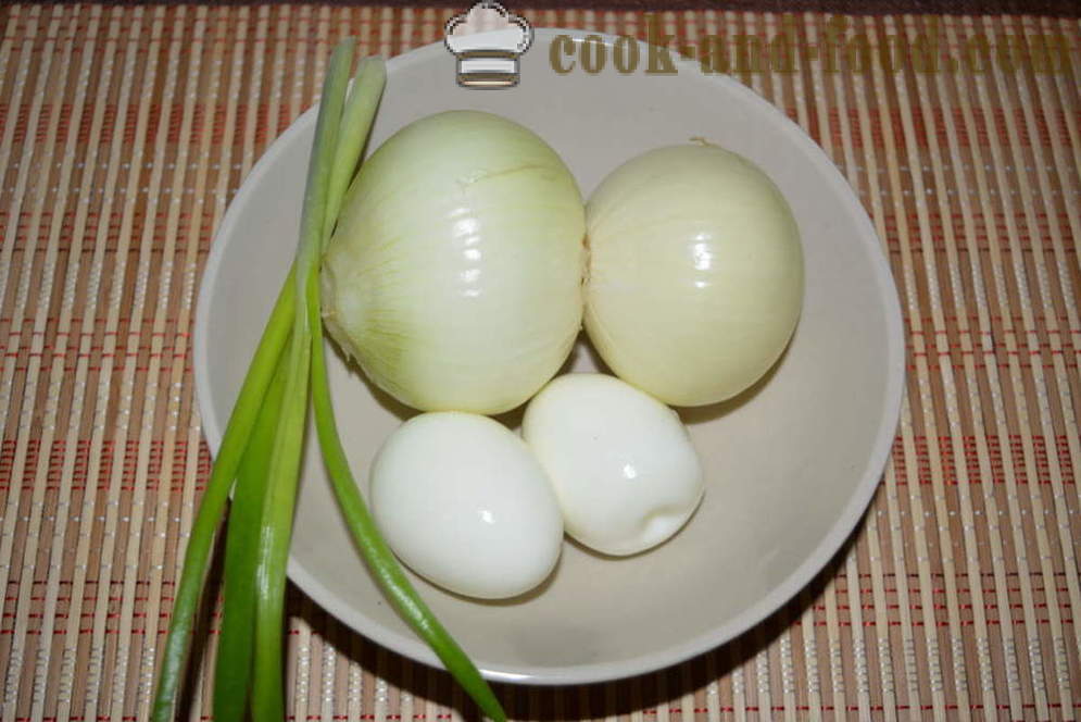 Čebulna solata čebule z jajci in majonezo - kako kuhati čebulo solata, korak za korakom receptov fotografije