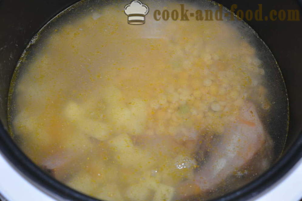 Grahova juha z dimljeno - kako kuhati grah juha z dimljeno rebri v multivarka, korak za korakom receptov fotografije