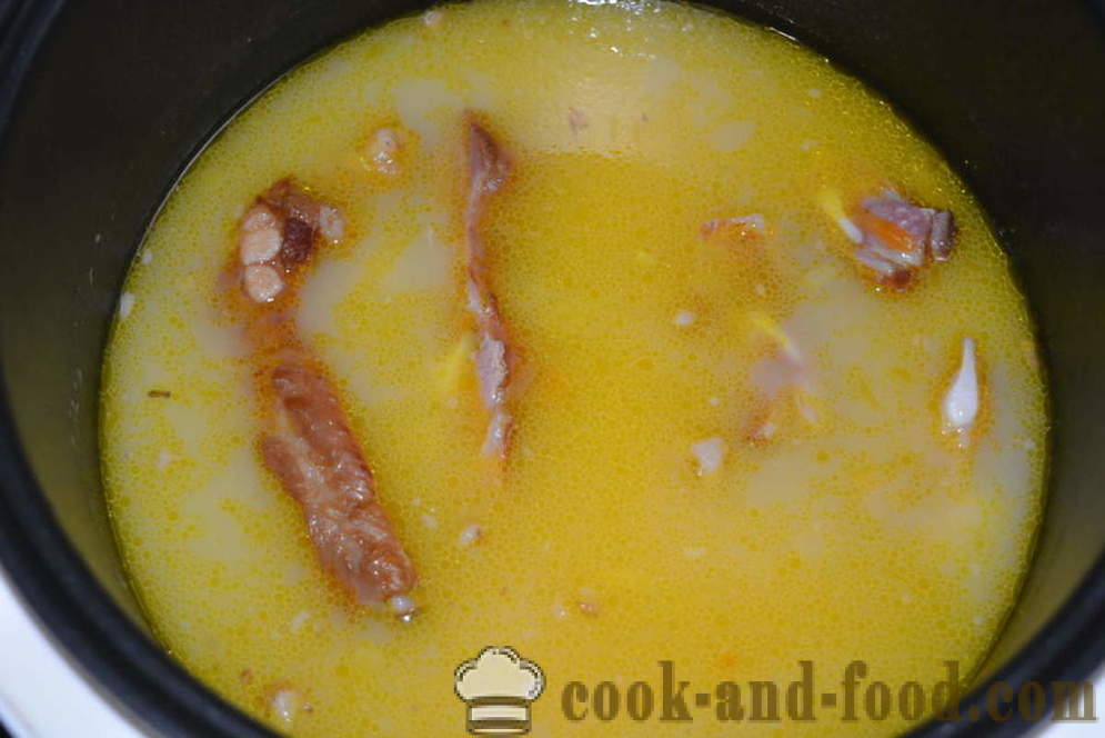 Grahova juha z dimljeno - kako kuhati grah juha z dimljeno rebri v multivarka, korak za korakom receptov fotografije