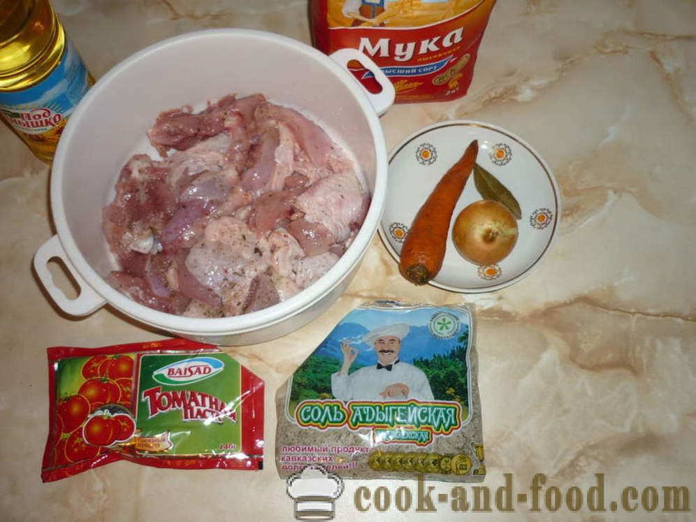 Pijani piščanec v paradižnikovi omaki - tako okusno kuhati piščanca obara, korak za korakom receptov fotografije