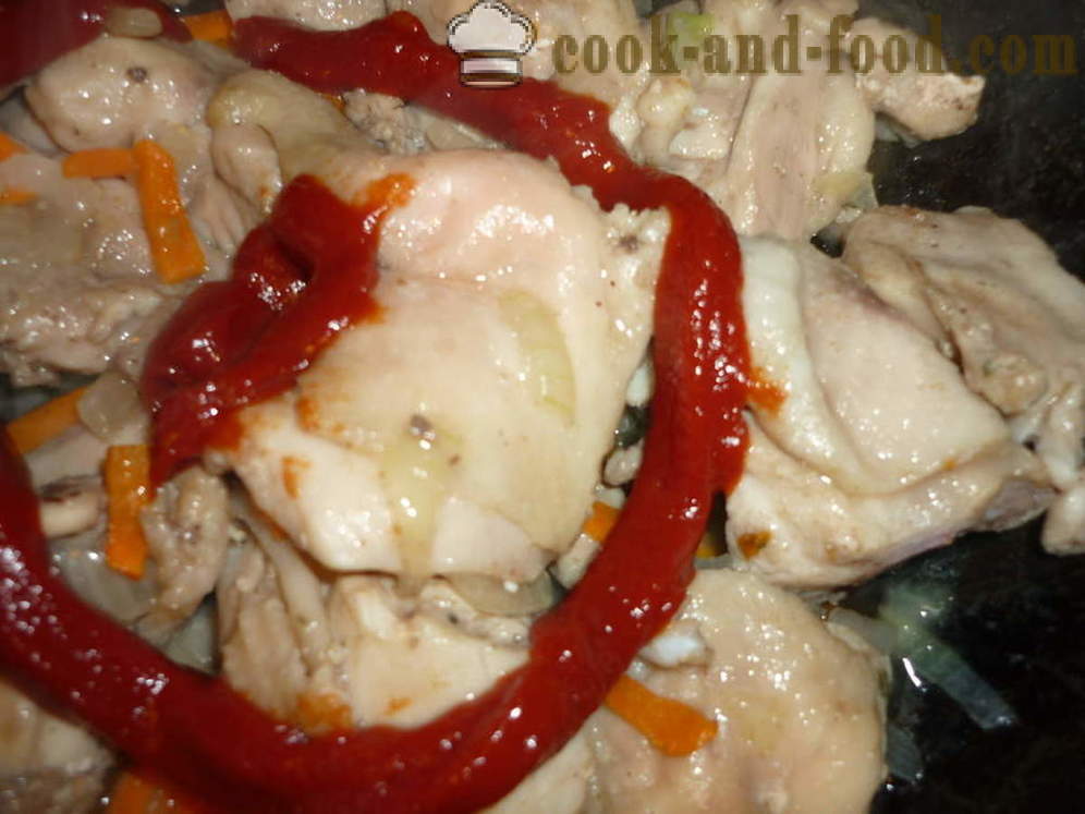 Pijani piščanec v paradižnikovi omaki - tako okusno kuhati piščanca obara, korak za korakom receptov fotografije