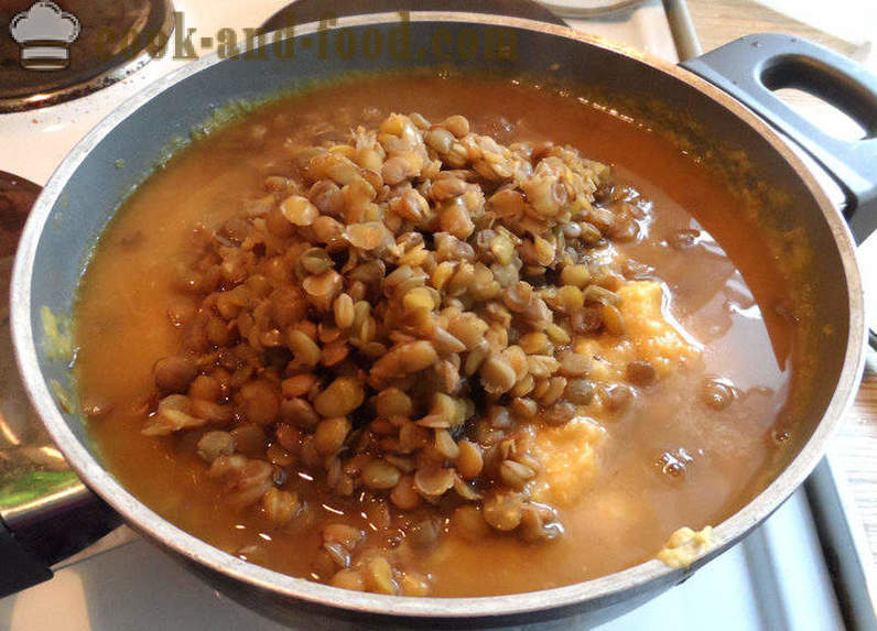 Pumpkin in leče juha - kako kuhati juho rjave leče, korak za korakom receptov fotografije