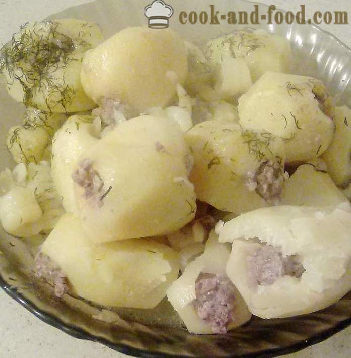 Dušena krompir, polnjene z mletim mesom - korak za korakom, kako narediti Pijani krompir, polnjene z mletim mesom, recept s fotografijo