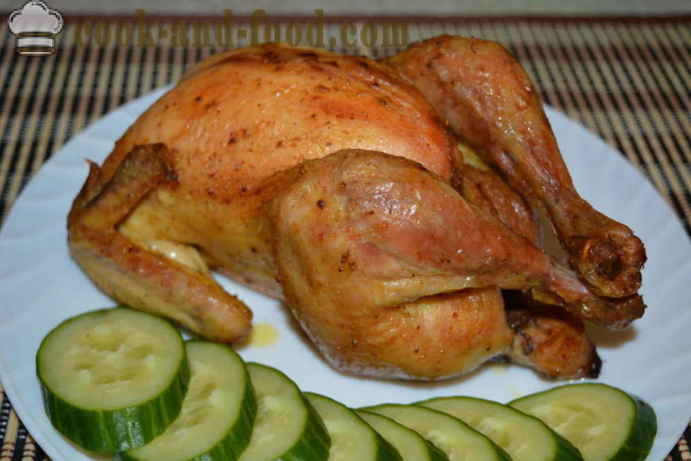 Polnjene piščančje s hrustljavo skorjo pečen v pečici - kot pečen piščančji v celoti pečice, korak za korakom receptov fotografije