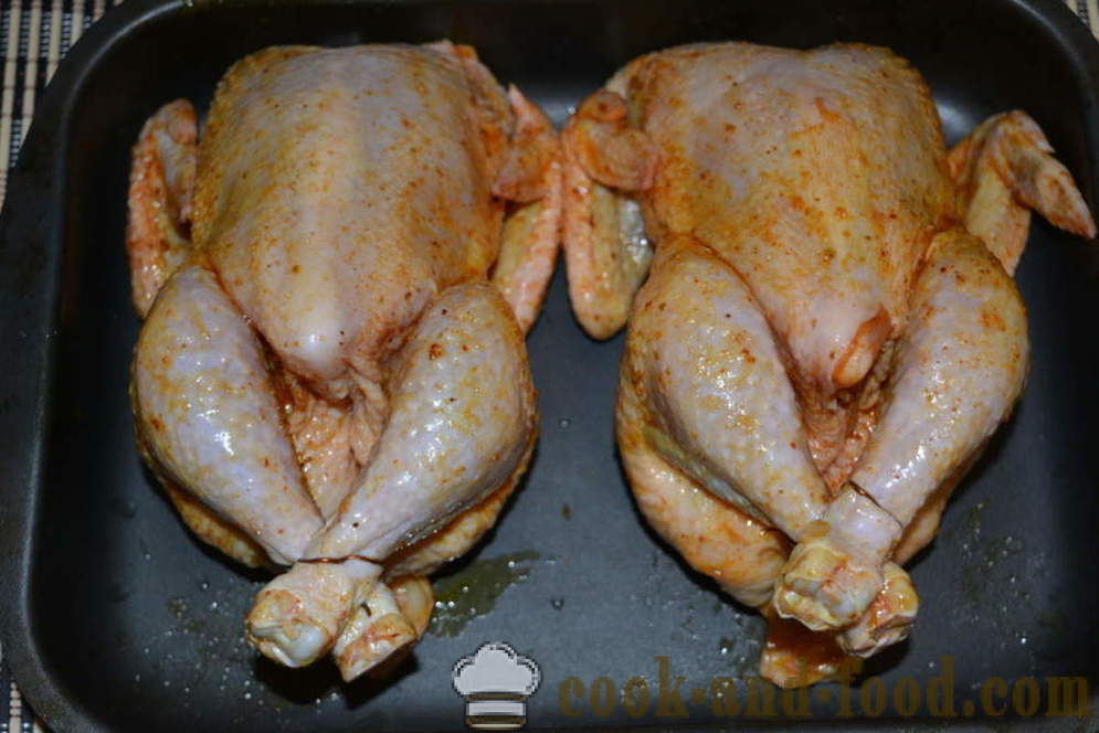 Polnjene piščančje s hrustljavo skorjo pečen v pečici - kot pečen piščančji v celoti pečice, korak za korakom receptov fotografije