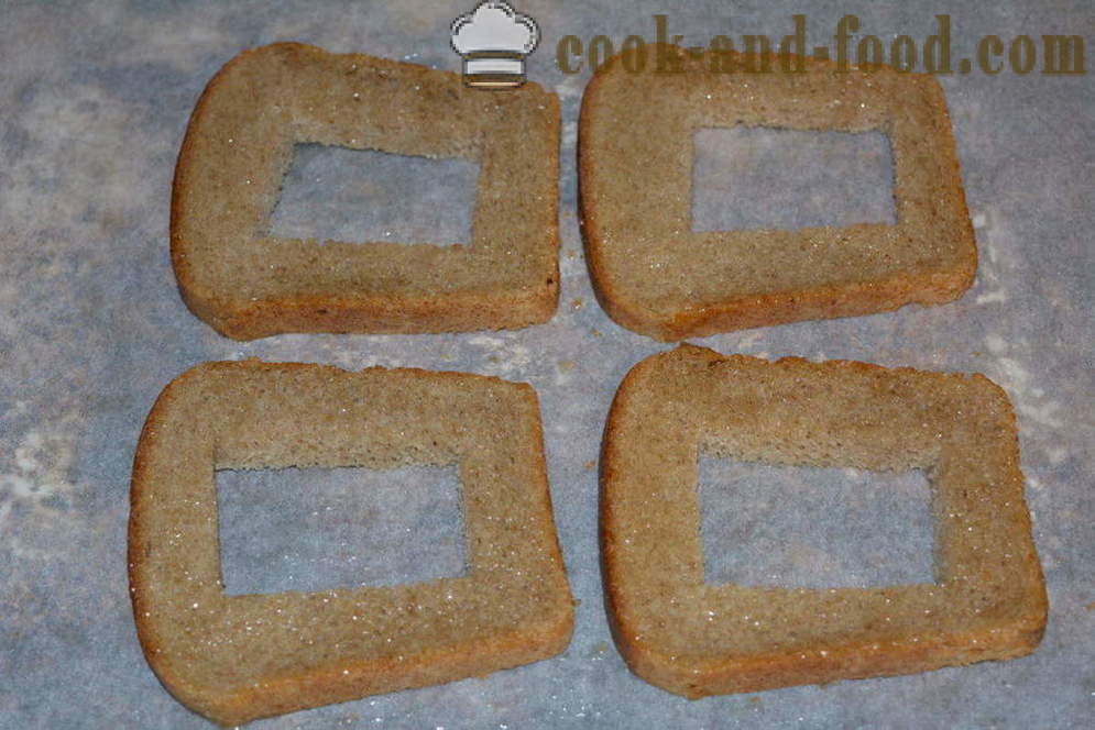 Brown kruh toast z jajcem - kako kuhati toast črnega kruha v pečici, korak za korakom recept s fotografijami