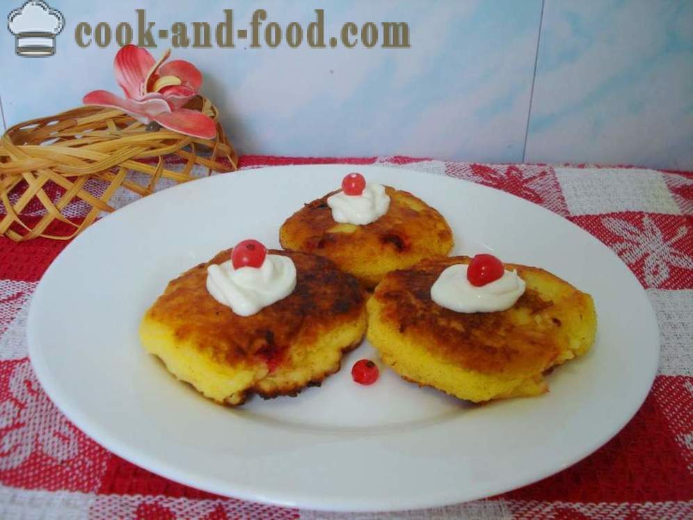 Cheesecakes z jagode ribeza - kako kuhati Cheesecakes v ponvi, s korak za korakom receptov fotografije