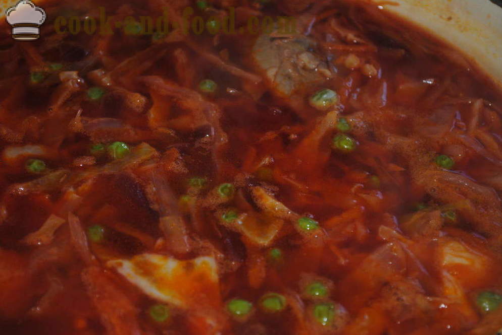 Borsch z pesa, zelje in meso - kako kuhati juho s pese, s korak za korakom receptov fotografije