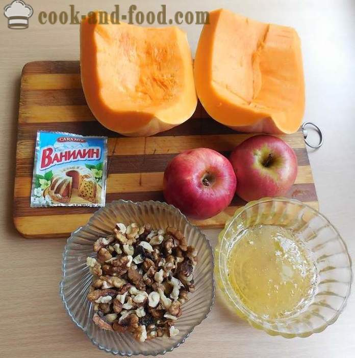 Medu sladica iz pečene buče, jabolka in orehe - kako kuhati sladico iz bučnega recept s fotografijo