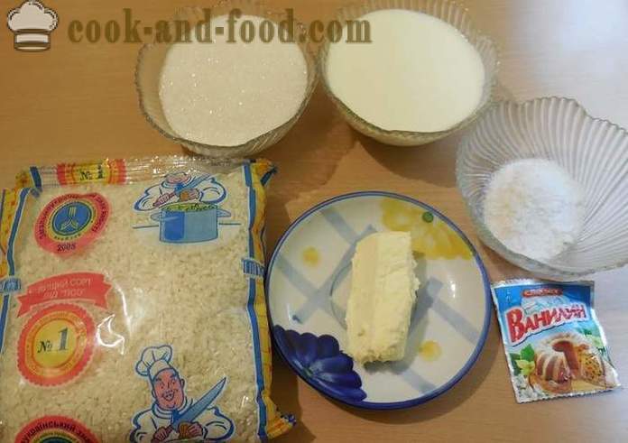 Okusne riž kaša z mlekom in vodo v ponvi: tekočina in klasično (debela) - korak za korakom receptu s slik kako kuhanje riža kašo z mlekom