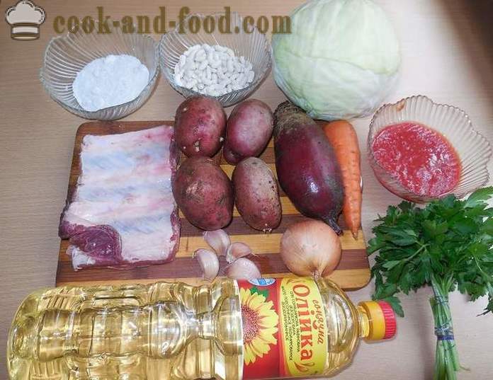 Klasična ukrajinski boršč s pesa, fižol in meso - korak za korakom receptu s fotografijami, kako kuhati juho v multivarka.