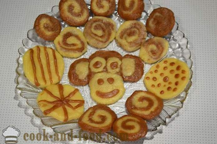 Veselo dvobarvni dojenček slika kolačev - kako kuhati piškote v mikrovalovni pečici, korak za korakom recept s fotografijami.
