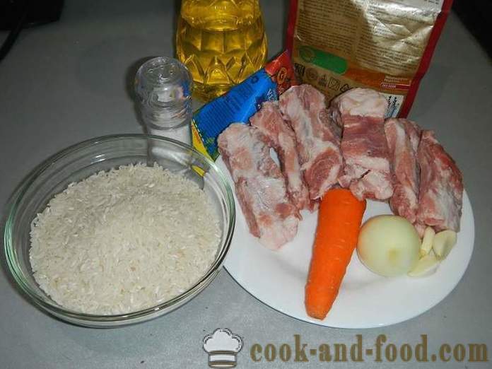 Svinjsko meso in hrustljavo riž v multivarka - kako kuhati riž z mesom v multivarka, korak za korakom recept s fotografijami.