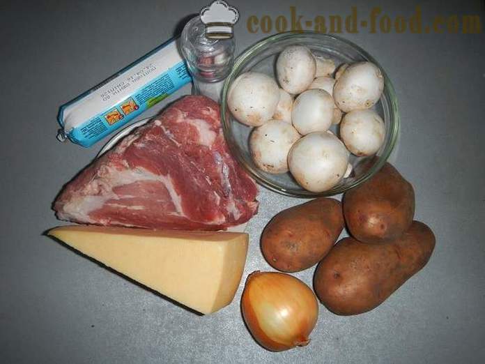 Krompir v francoščini v pečici - foto-recept, kako kuhati krompir v francoščini s svinjino in gobami